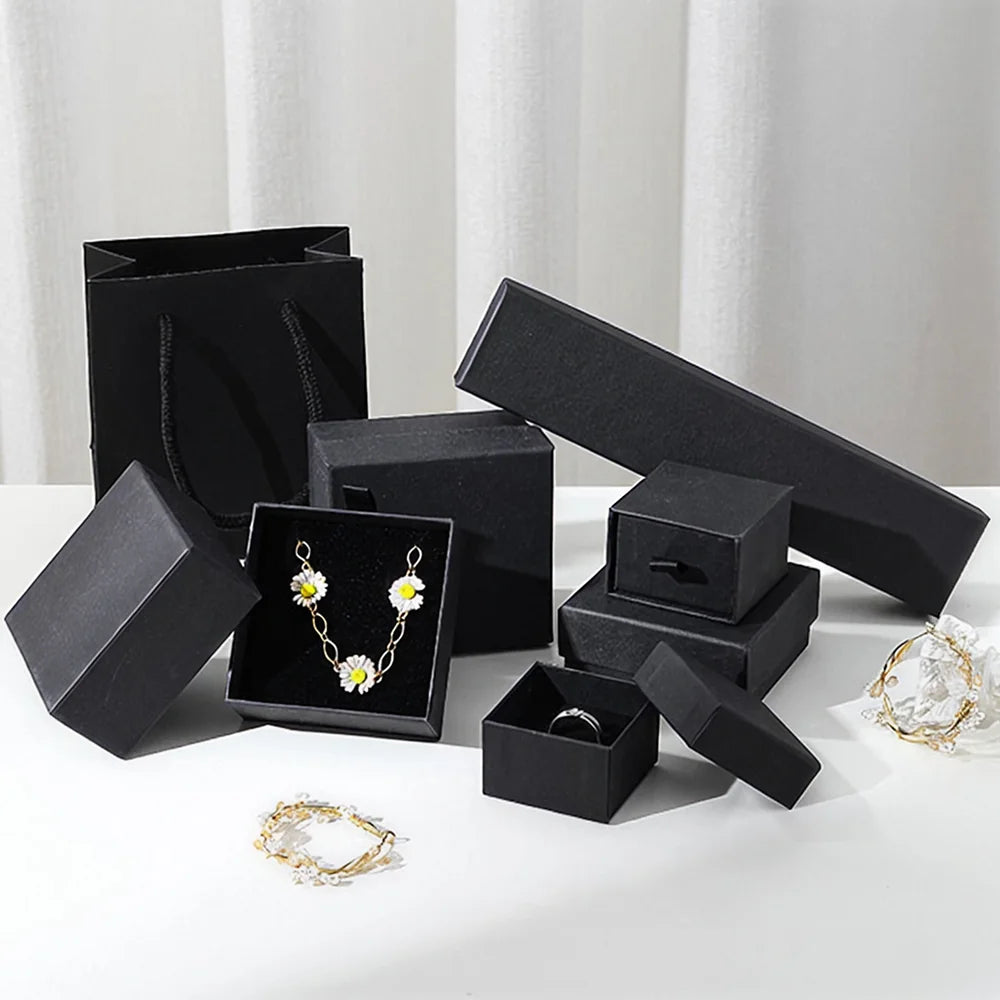 black jewelry packaging -rigid lift off box for ring, earrings, bracelets