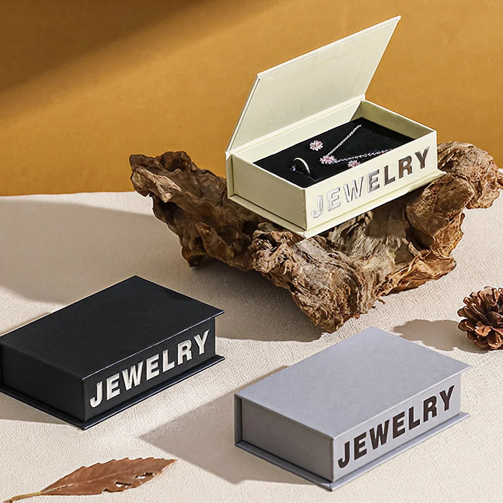 book style flip top jewelry packaging for ring, pendants, earrings - foiling available