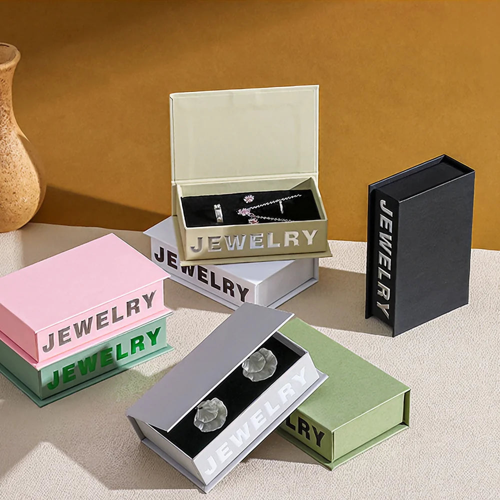 book style flip top jewelry packaging for ring, pendants, earrings - foiling available