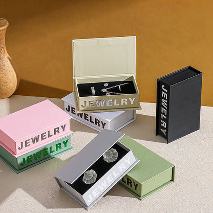book style flip top jewelry packaging for ring, pendants, earrings - foiling available