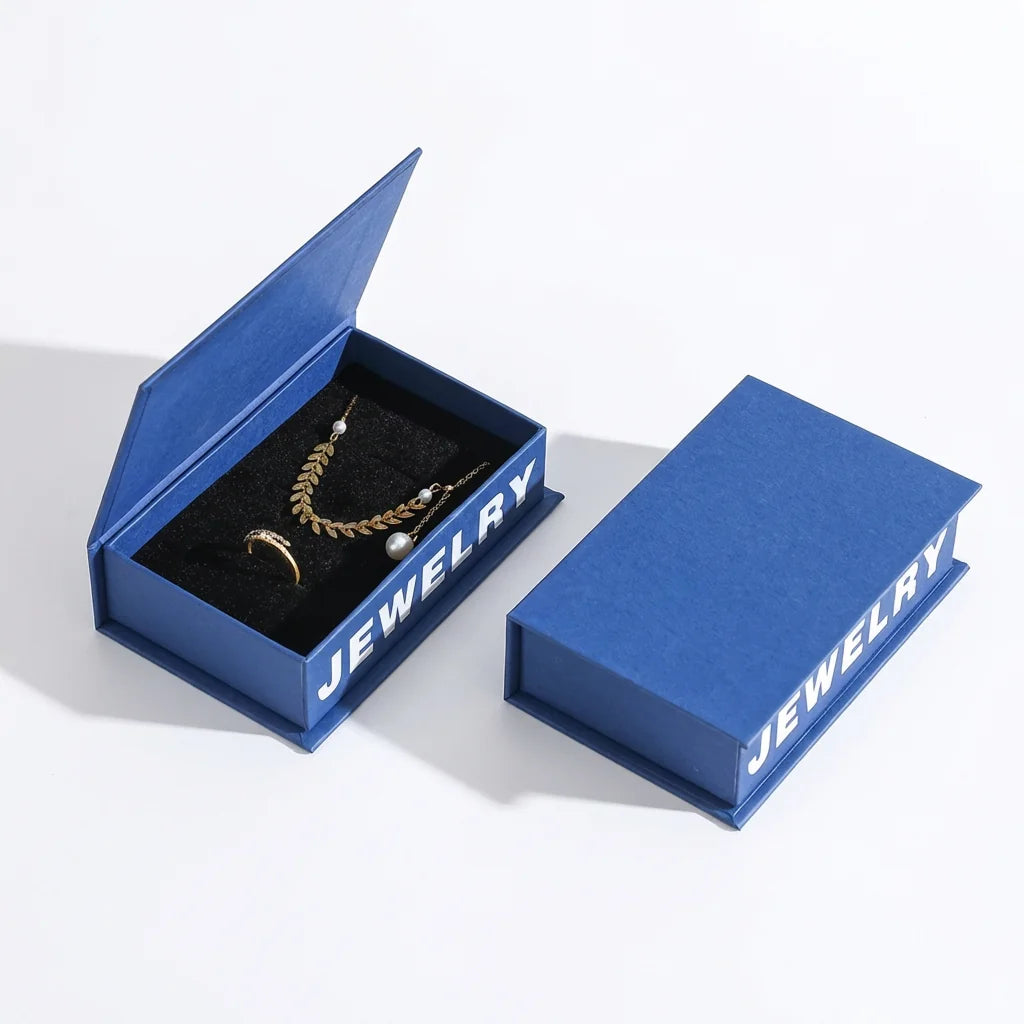 book style flip top jewelry packaging for ring, pendants, earrings - foiling available