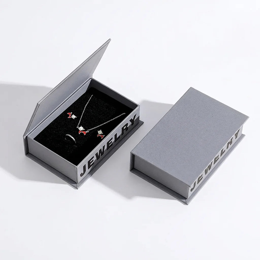 book style flip top jewelry packaging for ring, pendants, earrings - foiling available