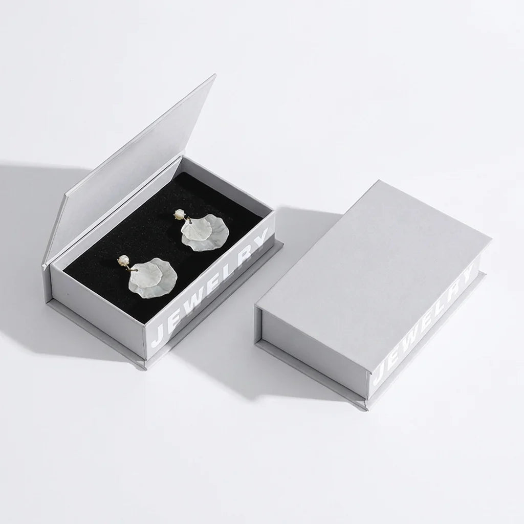 book style flip top jewelry packaging for ring, pendants, earrings - foiling available