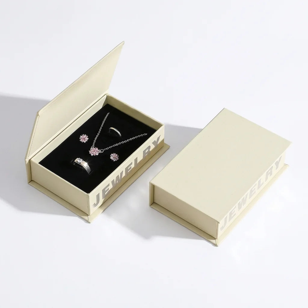 book style flip top jewelry packaging for ring, pendants, earrings - foiling available