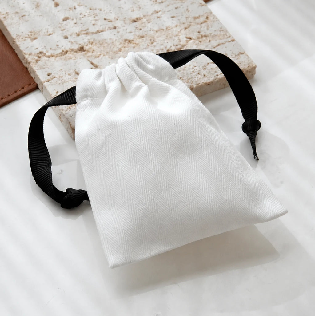 Herringbone Cotton Drawstring Pouch for Jewelry