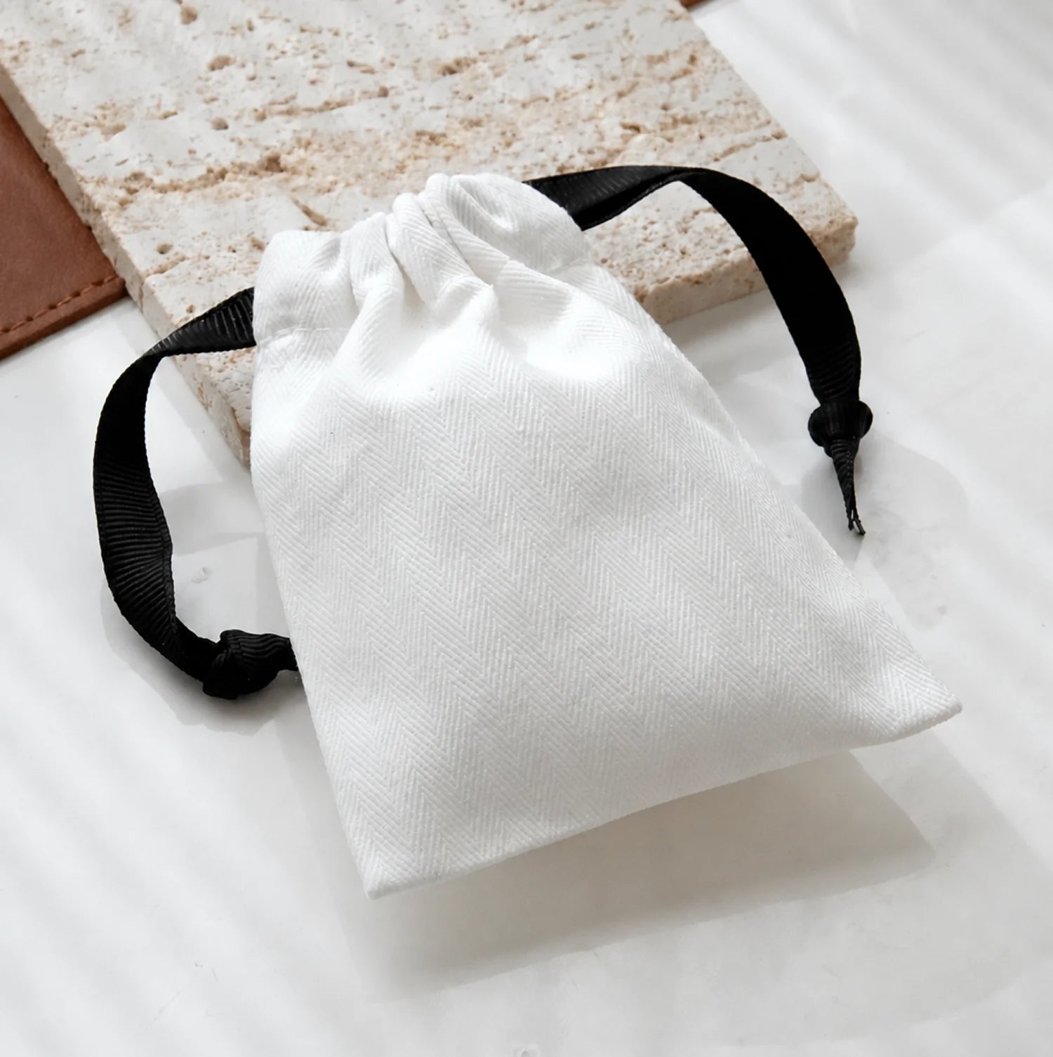 Herringbone Cotton Drawstring Pouch for Jewelry