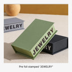 book style flip top jewelry packaging for ring, pendants, earrings - foiling available