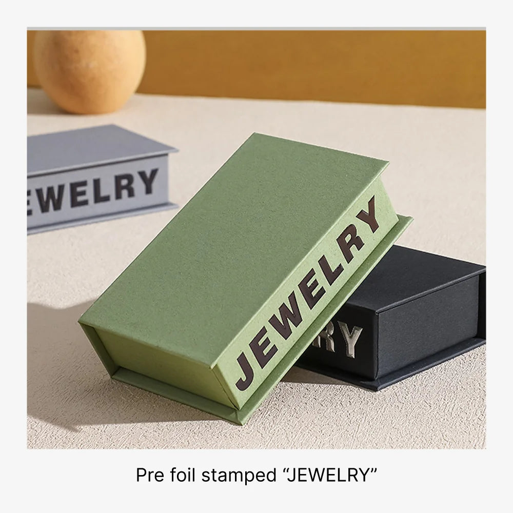 book style flip top jewelry packaging for ring, pendants, earrings - foiling available