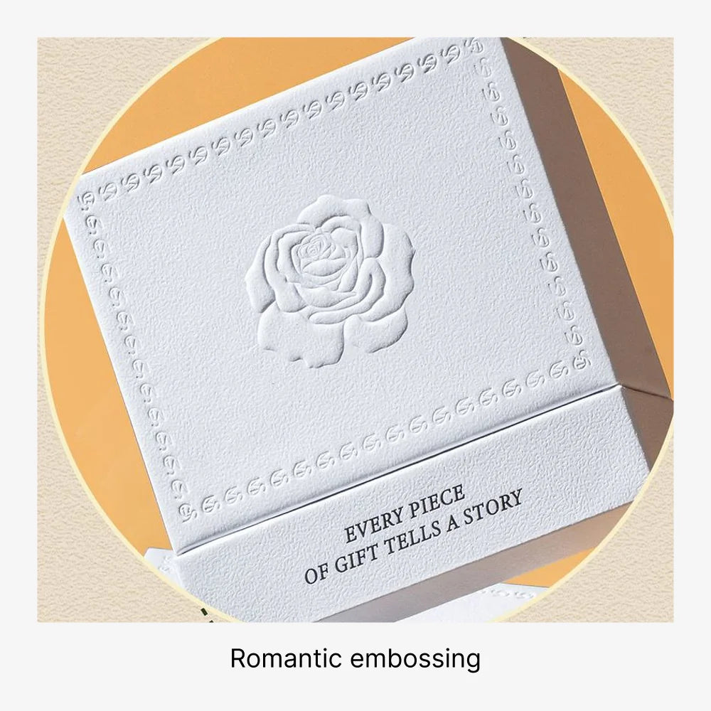white luxury jewelry packaging with embossing rose - drawer box