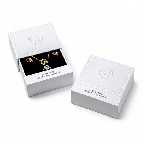 white luxury jewelry packaging with embossing rose - drawer box