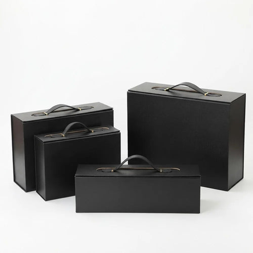 black magnetic box with handle for gift packaging