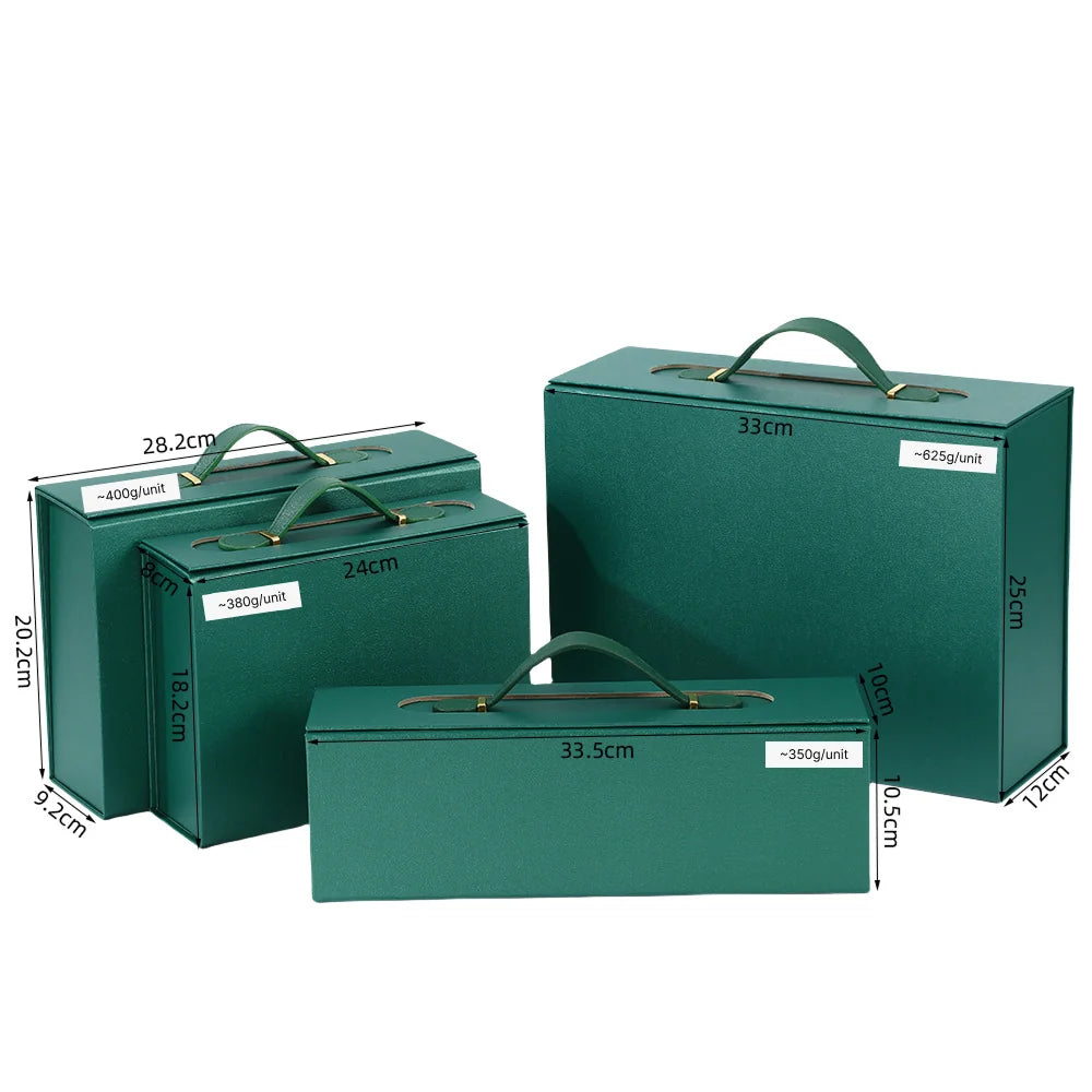 green magnetic box with handle for gift packaging