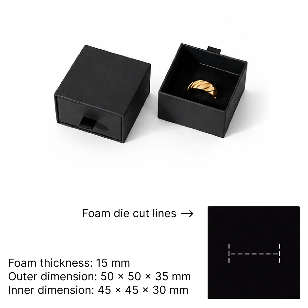 pure black drawer box for jewelry packaging -5x5cm for ring