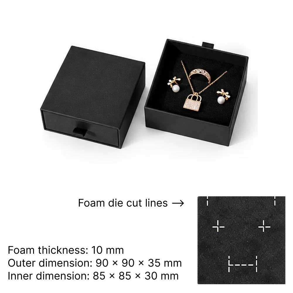 pure black drawer box for jewelry packaging -9x9cm for ring,studs