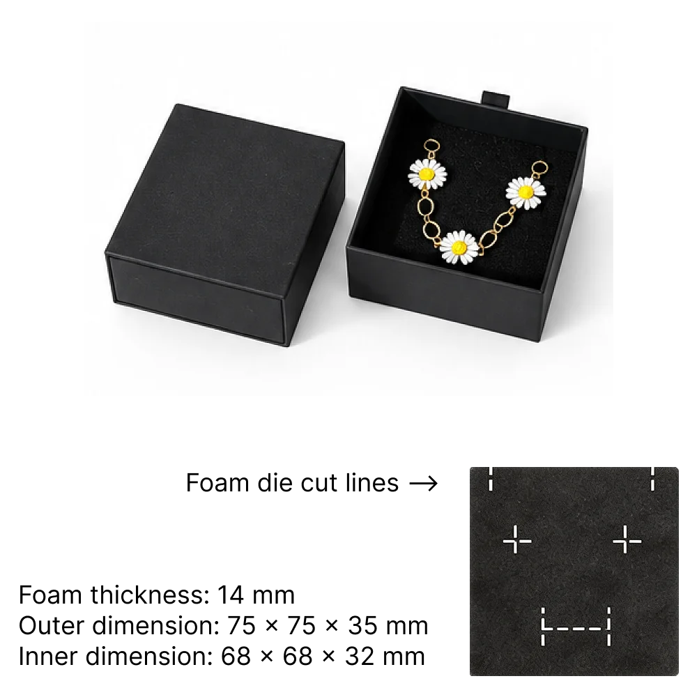pure black drawer box for jewelry packaging -75x75mm for ring,earrings