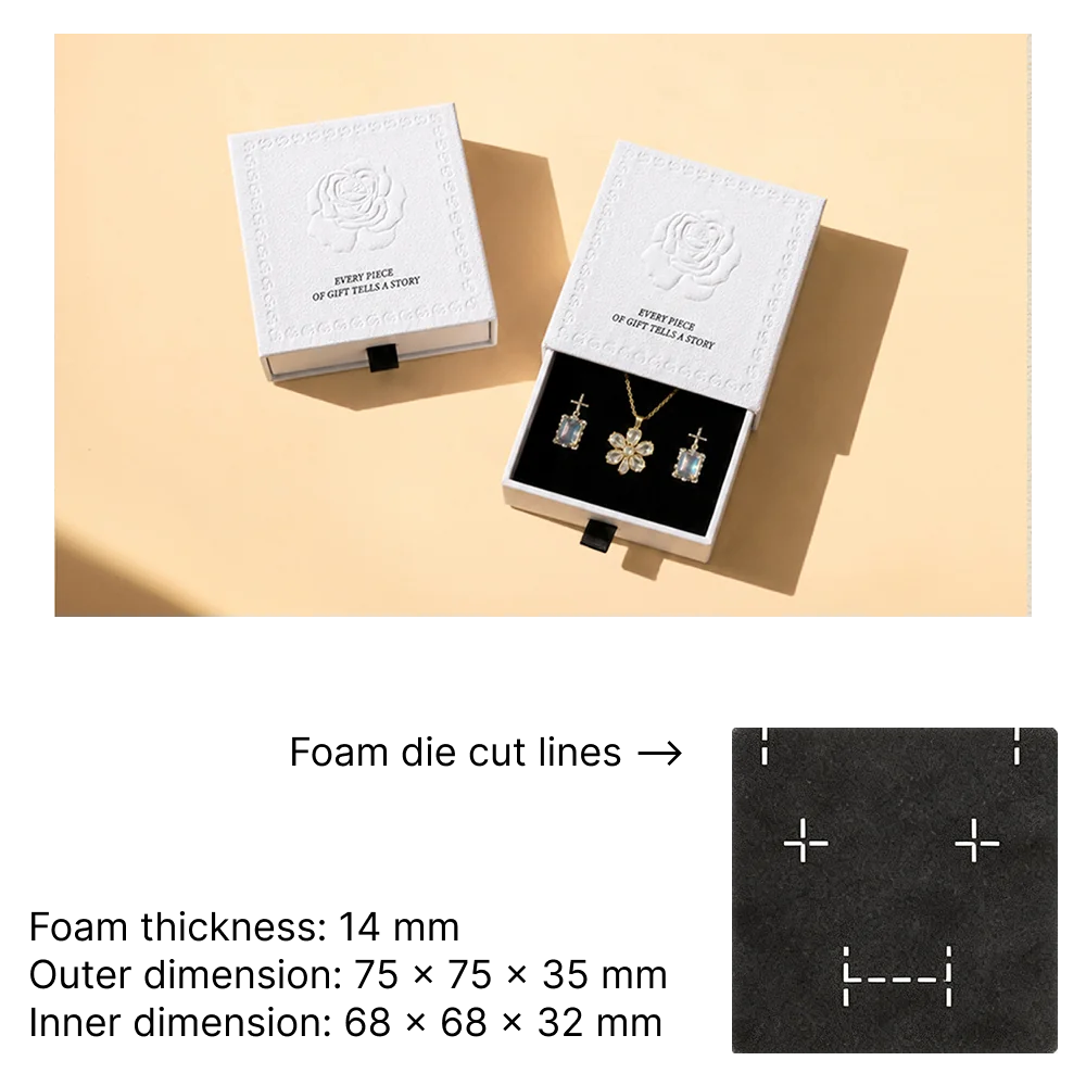 white luxury jewelry packaging with embossing rose