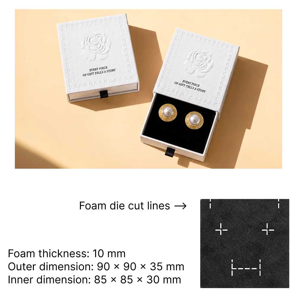 white luxury jewelry packaging with embossing rose