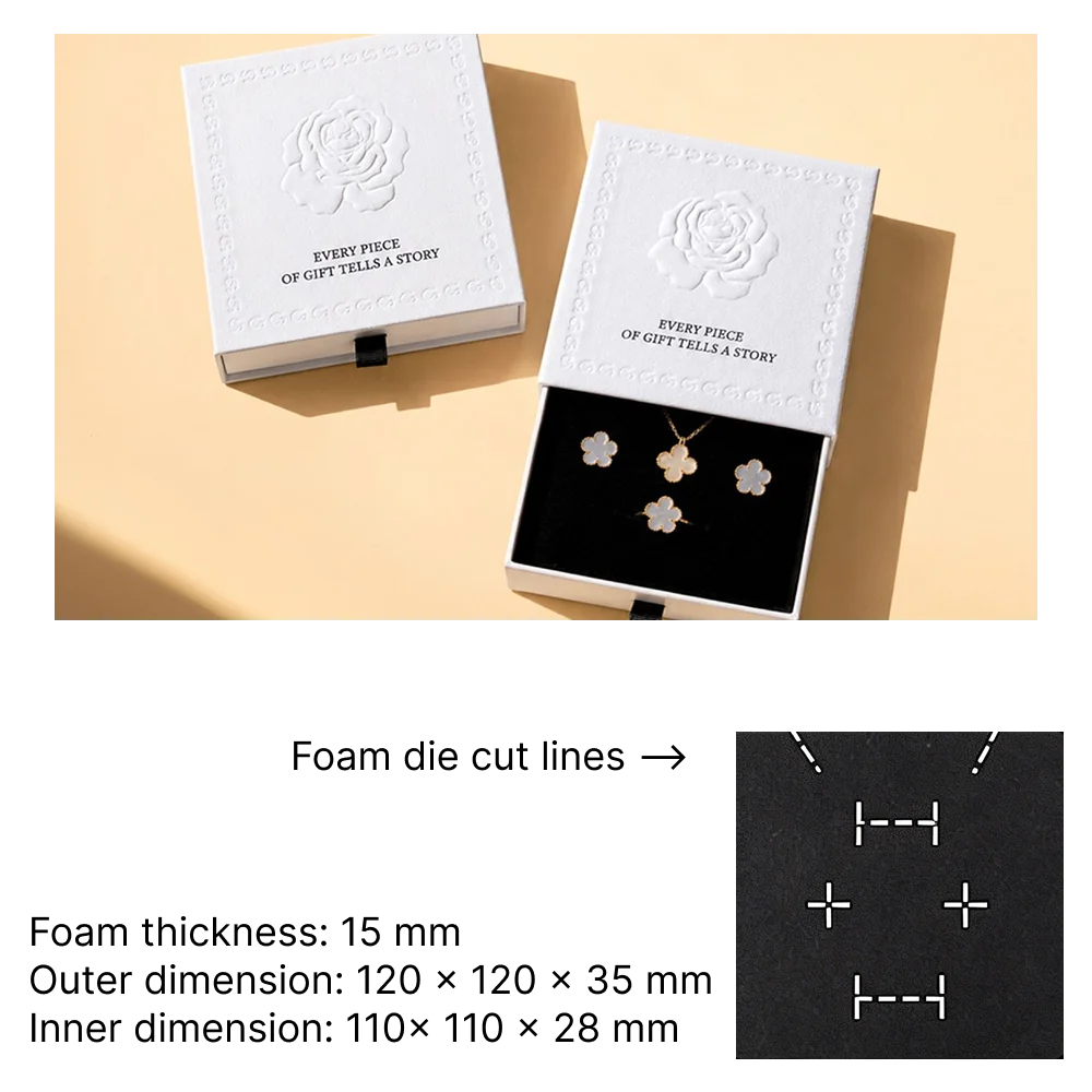 white luxury jewelry packaging with embossing rose